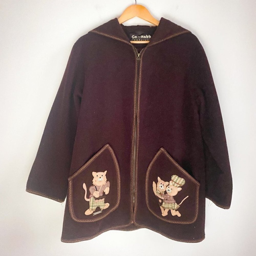 Vintage Co- Habb Brown Wool PAtchowrk Parka Style Coat M/L